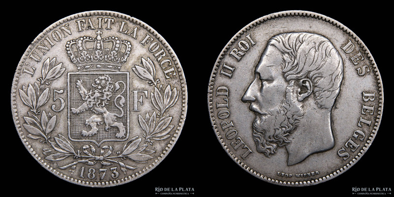 Bélgica. Leopold II. 5 Francs 1873. AG.900; 37mm; 24.90g. KM24 (VF+)

Nota: To...