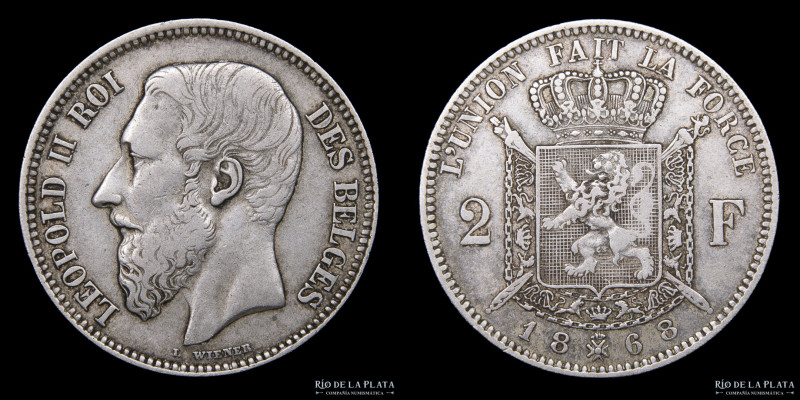 Bélgica. Leopold II. 2 Francs 1868. AG.835; 27mm; 9.85g. KM30 (VF)

Nota: Todo...