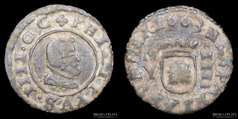 España. Felipe IV (1621-1665) 4 Maravedis 1663. Ceca de Madrid Y. Bronce; 16mm; ...
