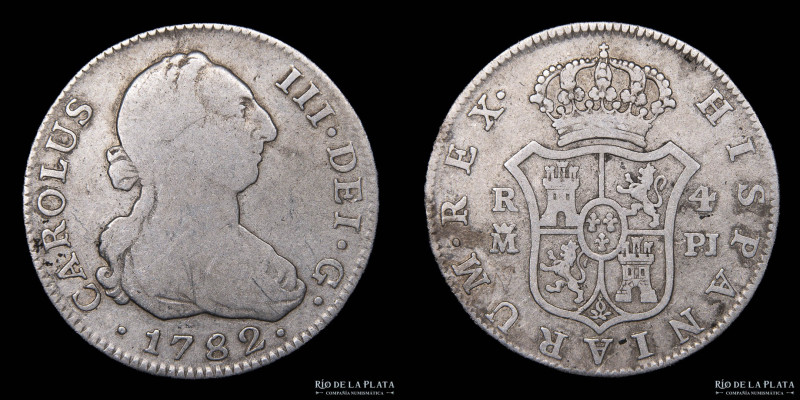 España. Carlos III (1759-1788) 4 Reales 1782 PJ. Madrid. AG.903; 32.0mm; 13.05g....