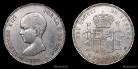 España. Alfonso XIII. 5 Pesetas 1888. KM689