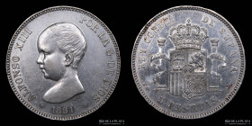 España. Alfonso XIII. 5 Pesetas 1891 PG-M. KM689