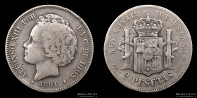 España. Alfonso XIII. 2 Pesetas 1894. KM704