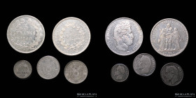 Francia. Lote x5. Distintas denominaciones en plata(1840-1867)