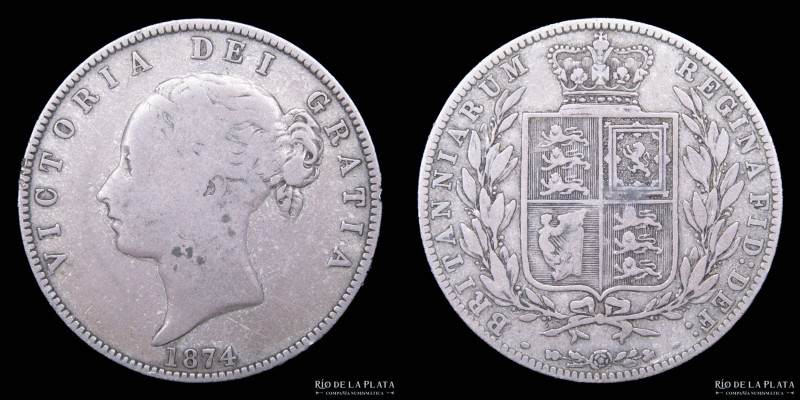 Gran Bretaña. Victoria (1837-1901). Half Crown 1874. AG.925; 32mm; 13.72g. KM756...