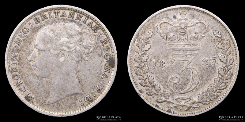 Gran Bretaña. Victoria (1837-1901). Three Pence 1887. AG.925; 16mm; 1.42g; KM730...