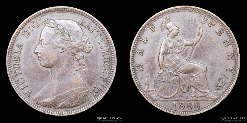 Gran Bretaña. Victoria (1837-1901). Half Penny 1888. Bronce; 25.56mm; 5.74g. KM7...