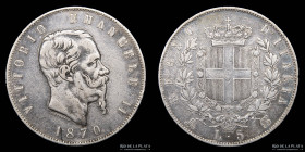 Italia. V. Emanuele II. 5 Lire 1870 M BN. KM8.3