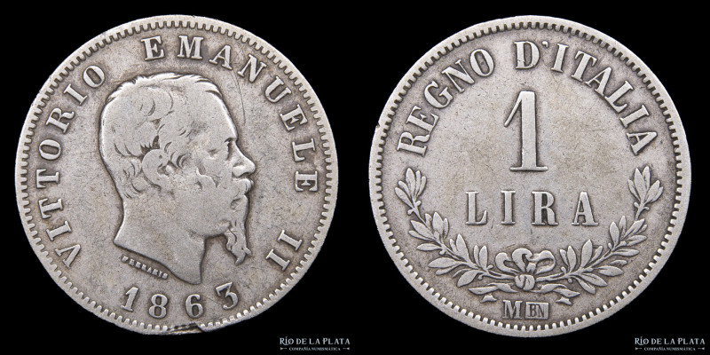 Italia (Reino) Vittorio Emanuele II (1861-1878) 1 Lira 1863 M BN. Milan Mint. Mu...