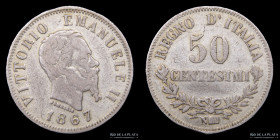Italia. V. Emanuele II. 50 Centesimi 1867 N BN. KM14.2