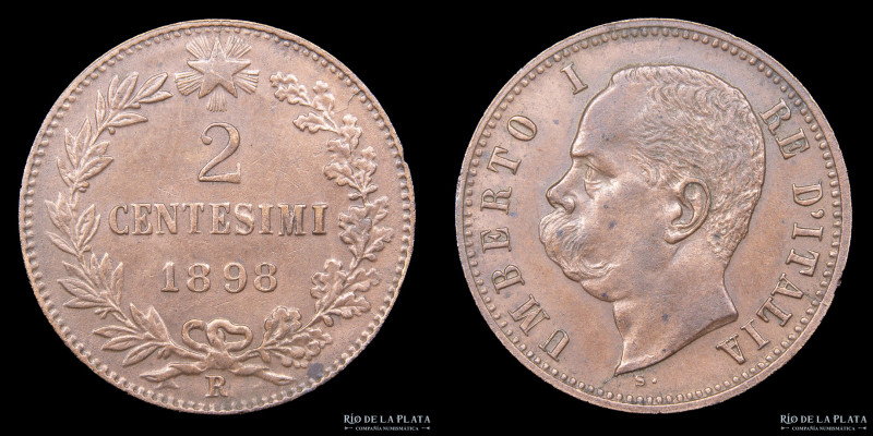 Italia. Umberto I (1878-1900). 2 Centesimi 1898 R. Roma. Cobre; 20mm; 1.94g. KM3...