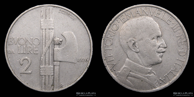 Italia. Vittorio Emanuele III (1900-1946) 2 Lire 1926. Niquel; 29.1mm; 10.20g. K...