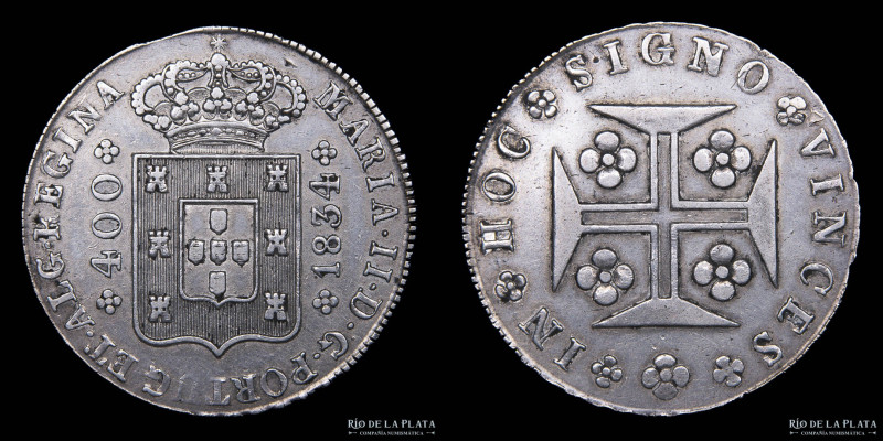 Portugal. Maria II. 400 Reis (Cruzado) 1834 Lisboa. AG.916; 36mm; 14.49g. KM403....