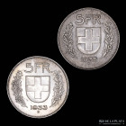 Suiza. 5 Francs 1933 y 1935 B. KM40