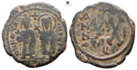 Phocas, with Leontia AD 602-610. Theoupolis (Antioch). Half Follis or 20 Nummi Æ