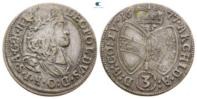 Austria. Hall. Leopold I of Habsburg AD 1657-1705. 3 Kreuzer AR 1677