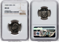 Republic copper-nickel "Jose Marti" 20 Centavos 1968 MS66 NGC, KM31, Aledon-61. Second and final date of type. Just three examples grade higher at NGC...