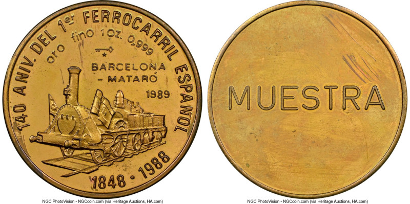 Republic brass Proof Uniface Obverse Pattern "First Spanish Railroad" Peso 1989 ...