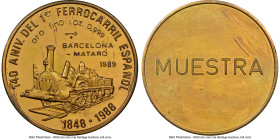 Republic brass Proof Uniface Obverse Pattern "First Spanish Railroad" Peso 1989 PR66 Ultra Cameo NGC, Havana mint, cf. KM274 (standard copper-nickel i...