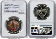 Republic copper-nickel Colorized "Blackbeard" Peso 1995 MS69 NGC, KM472.2. Arabic 1 in denomination. Pirates of the Caribbean series. Tied for the hig...