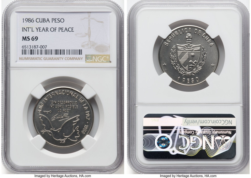 Republic 5-Piece Lot of Certified Pesos NGC, 1) copper-nickel "International Yea...