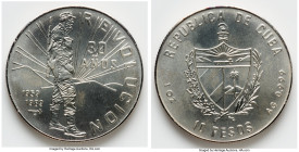 Republic silver "Fidel Castro - 30th Anniversary of Revolution" 10 Pesos 1989, Havana mint, KM241.1. Thin wreath variety. Themes of the Cuban Revoluti...
