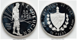 Republic silver Proof "Fidel Castro - 30th Anniversary of Revolution" 10 Pesos (1 oz) 1989, Havana mint, KM241.1. Themes of the Cuban Revolution serie...