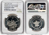 Republic silver Proof "Triumph of the Revolution - 30th Anniversary" 10 Pesos (1 oz) 1989 PR68 Ultra Cameo NGC, Havana mint, KM162. Mintage: 2,000. Th...