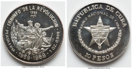 Republic silver Proof "Triumph of the Revolution - 30th Anniversary" 10 Pesos (1 oz) 1989, Havana mint, KM162. Themes of the Cuban Revolution series. ...
