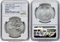 Republic silver "Castro & Marti - 30th Anniversary of Revolution" 10 Pesos (1 oz) 1989 MS69 NGC, Havana mint, KM242.1, Aledon-467. Mintage: 5,000. The...