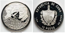 Republic silver Proof "Castro & Marti - 30th Anniversary of Revolution" 10 Pesos (1 oz) 1989, Havana mint, KM242.1. Themes of the Cuban Revolution ser...