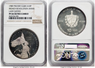 Republic silver Proof Piefort "Lady Justice" 10 Pesos 1989 PR66 Ultra Cameo NGC, Havana mint, KM-P16, Aledon-371. Mintage: 150. 200th Anniversary of t...