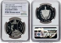 Republic silver Proof "Baseball" 10 Pesos (1 oz) 1990 PR67 Ultra Cameo NGC, Havana mint, KM293, Aledon-490. Mintage: 3,000. 11th Pan-American Games se...