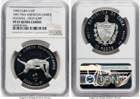 Republic silver Proof "High Jump" 10 Pesos (1 oz) 1990 PR67 Ultra Cameo NGC, Havana mint, KM291. 11th Pan-American Games series. HID09801242017 © 2023...