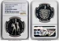 Republic silver Proof "Basketball" 10 Pesos 1990 PR68 Ultra Cameo NGC, Havana mint, KM362.1, Aledon-356. Mintage: 25,000. Barcelona Olympics series. N...