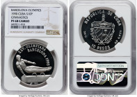Republic silver Proof "Gymnastics" 10 Pesos 1990 PR68 Cameo NGC, Havana mint, KM396, Aledon-355. Mintage: 25,000. Barcelona Olympics series. Tied at t...