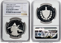 Republic silver Proof "Arrival to Cuba" 10 Pesos 1990 PR69 Ultra Cameo NGC, Havana mint, KM252.2, Aledon-381. Mintage: 10,000 (combined mintage of ear...