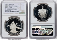 Republic silver Proof "Arrival to Cuba" 10 Pesos 1990 PR68 Ultra Cameo NGC, Havana mint, KM252.2, Aledon-381. Mintage: 10,000 (combined mintage of ear...