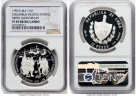 Republic silver Proof "Columbus Meeting Natives" 10 Pesos 1990 PR69 Ultra Cameo NGC, Havana mint, KM256.1, Aledon-383. Mintage: 10,000 (combined minta...
