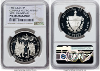 Republic silver Proof "Columbus Meeting Natives" 10 Pesos 1990 PR64 Ultra Cameo NGC, Havana mint, KM256.1, Aledon-383. Mintage: 10,000 (combined minta...