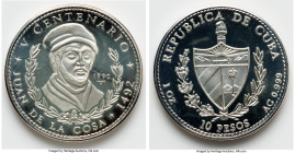 Republic silver Proof "Juan de la Cosa" 10 Pesos (1 oz) 1990, Havana mint, KM266. Discovery of America 500th Anniversary- Encounter of Two Cultures se...