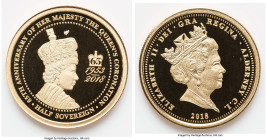 British Dependency. Elizabeth II gold Proof "Coronation - 65th Anniversary" Half Sovereign 2018 UNC, KM-Unl. Mintage: 1,099. AGW: 0.1179 oz. HID098012...