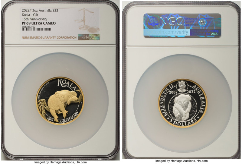 Elizabeth II gilt-silver Proof "Koala - 15th Anniversary" 3 Dollars (3 oz) 2022-...