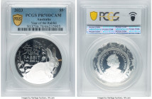 Elizabeth II silver Proof "Year of the Rabbit" 5 Dollars (1 oz) 2023-P PR70 Deep Cameo PCGS, Perth mint, KM-Unl. Mintage: 7,500. Lunar series. HID0980...
