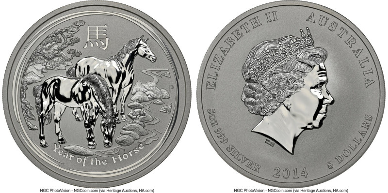 Elizabeth II "Year of the Horse" 8 Dollars (5 oz) 2014-P MS69 NGC, Perth mint, K...