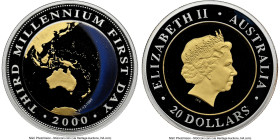Elizabeth II bi-metallic gold & silver "Third Millennium - First Day" 20 Dollars 2000 PR69 Ultra Cameo NGC, Perth mint, KM519. Millennium. HID09801242...