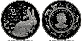 Elizabeth II silver Proof "Year of the Rabbit" 30 Dollars (1 Kilo) 2023 PR70 Ultra Cameo NGC, Royal Australian mint, KM-Unl. Mintage: 100. Lunar Serie...
