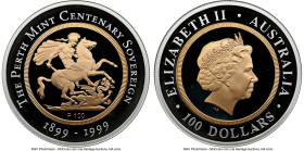 Elizabeth II bi-metallic gold & silver Proof "Perth Mint Centennial Sovereign" 100 Dollars 1999-P PR69 Ultra Cameo NGC, Perth mint, KM474. HID09801242...