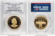 Elizabeth II gold Proof "Treaty of Versailles Centenary" 100 Dollars (1 oz) 2019-P PR70 Deep Cameo PCGS, Perth mint, KM-Unl. The Great War Series. HID...