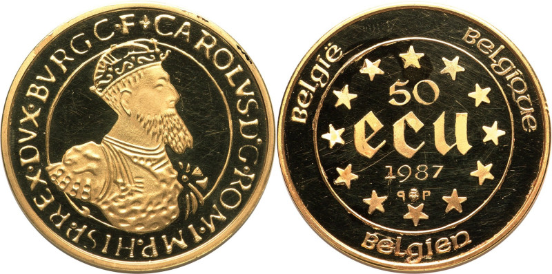 Baudouin gold Proof "Treaty of Rome Anniversary" 50 Ecu (1/2 oz) 1987 UNC, KM167...